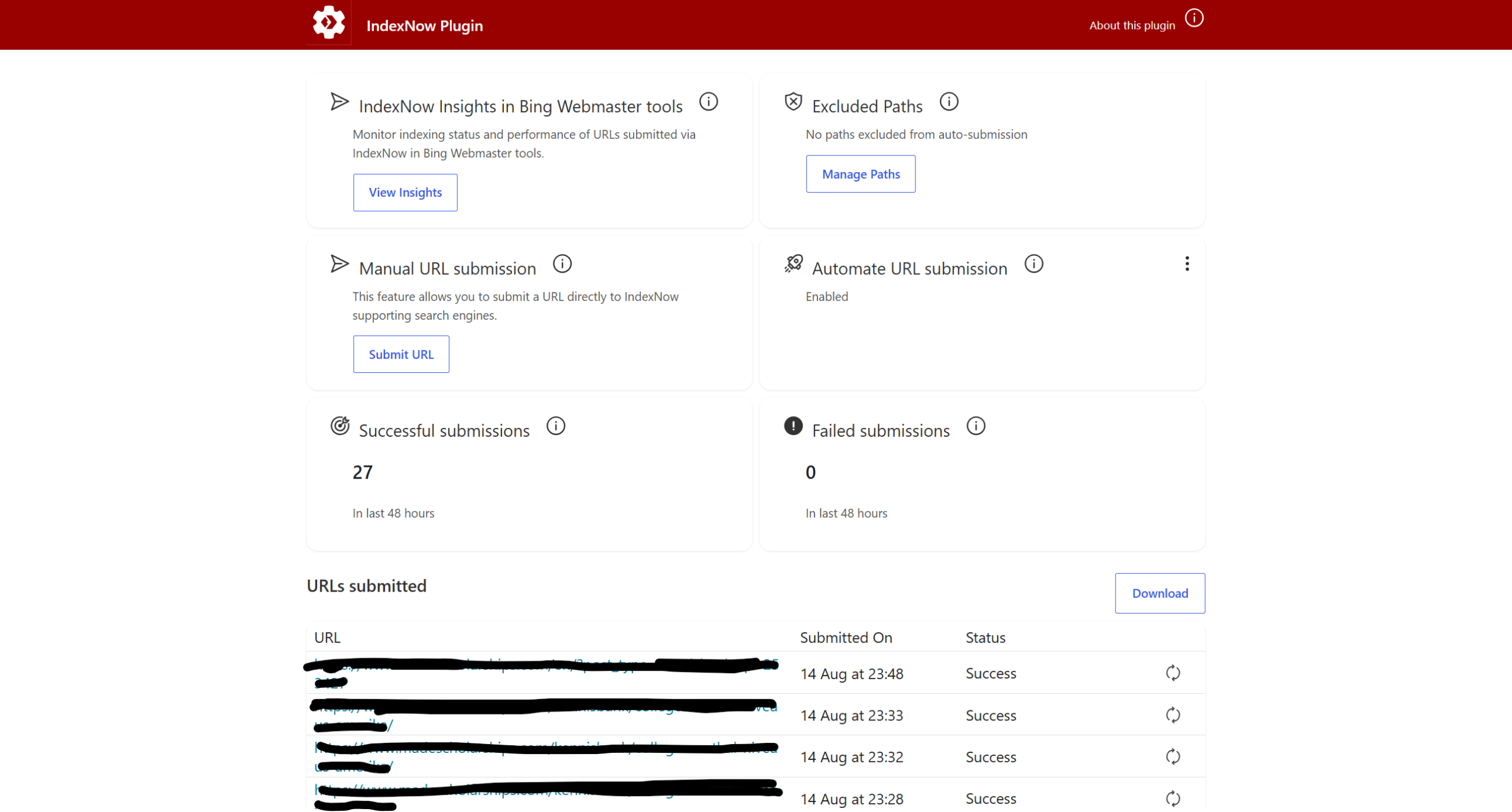 Bing IndexNow WordPress plugin screenshot